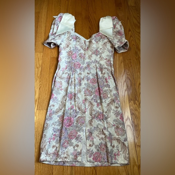 Gorgeous Vintage Floral Cream Tapestry Rayon Blend Dress 80s 90s Size 12 - Picture 4 of 8
